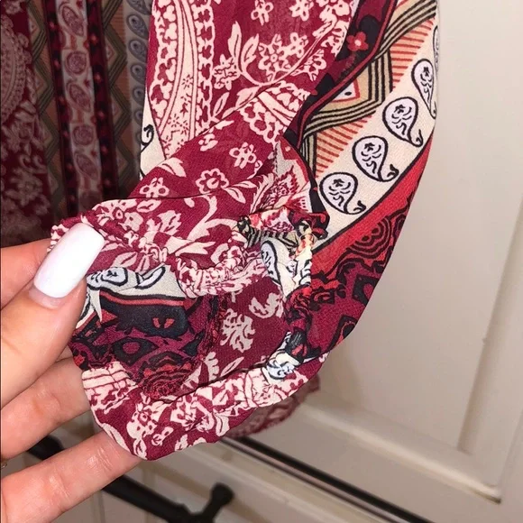 Boho Paisley Red Tunic Short  Dress Medium - Picture 3 of 6